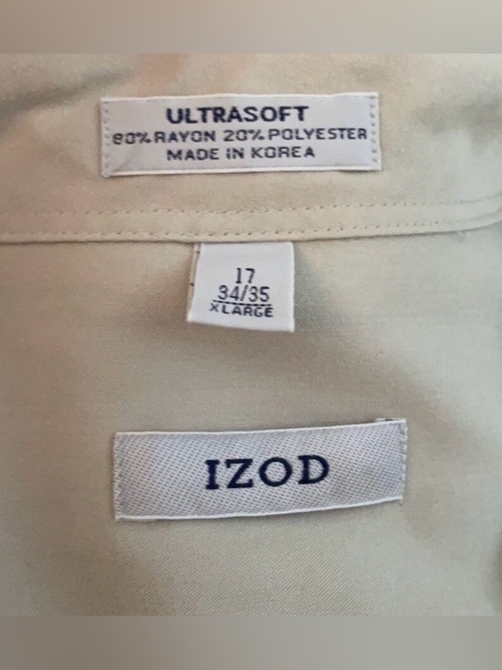IZOD Ultrasoft Tan Dress Shirt XL 17 34/35 | Like New Luxury Blend - Picture 4 of 6